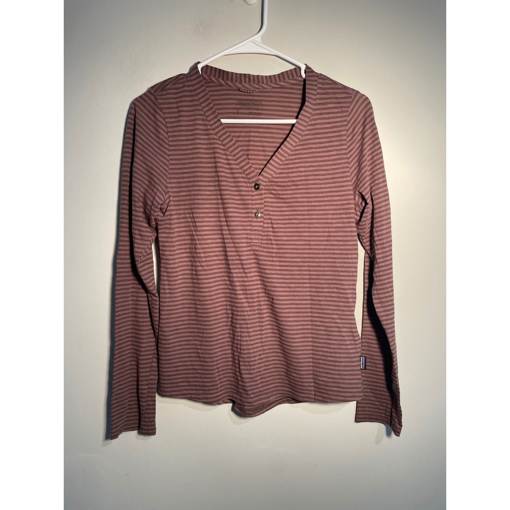 Patagonia Mainstay Henley in Bumble Bee Stripe Dusky Brown Size Small Outdoor
